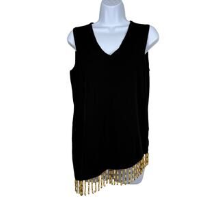 Cable & Gauge Tank Top Womens Medium Sleeveless Silk Y2K Wood Bead Fringe Boho